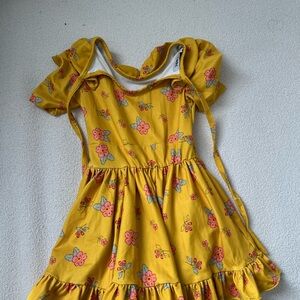 Floral Yellow Dress with Ruffle Sleeves